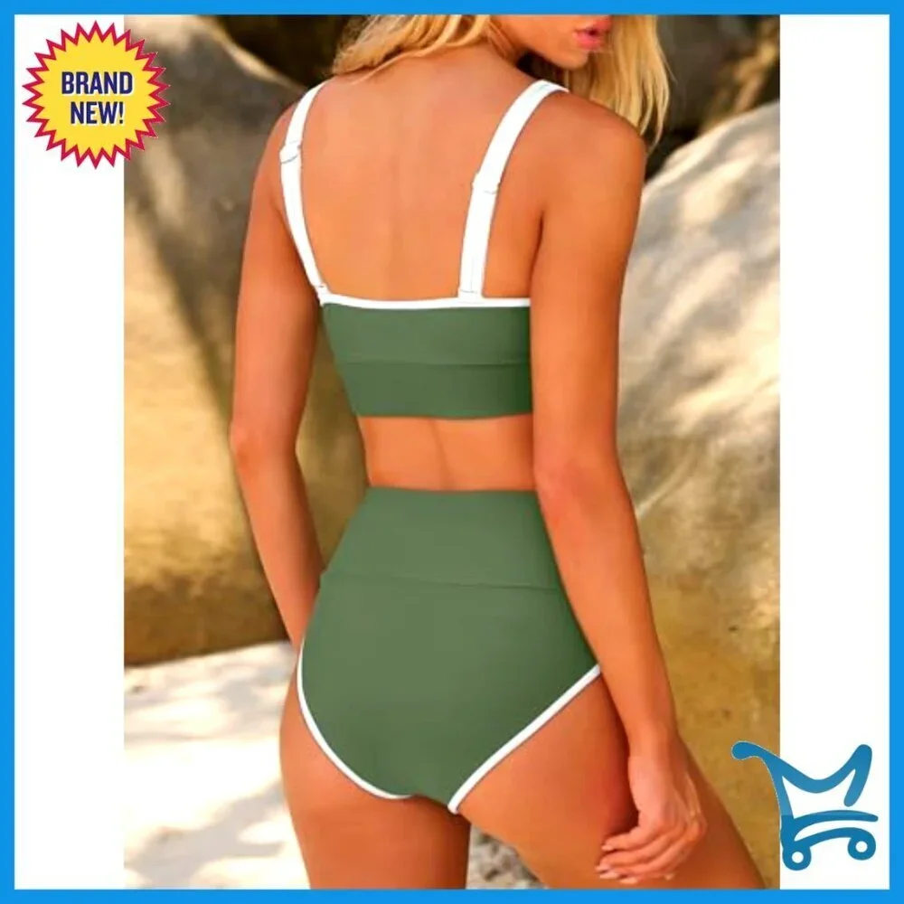 High Waisted Bikini Set Tummy Control High Cut Two Piece Swimsuit Slim Fit